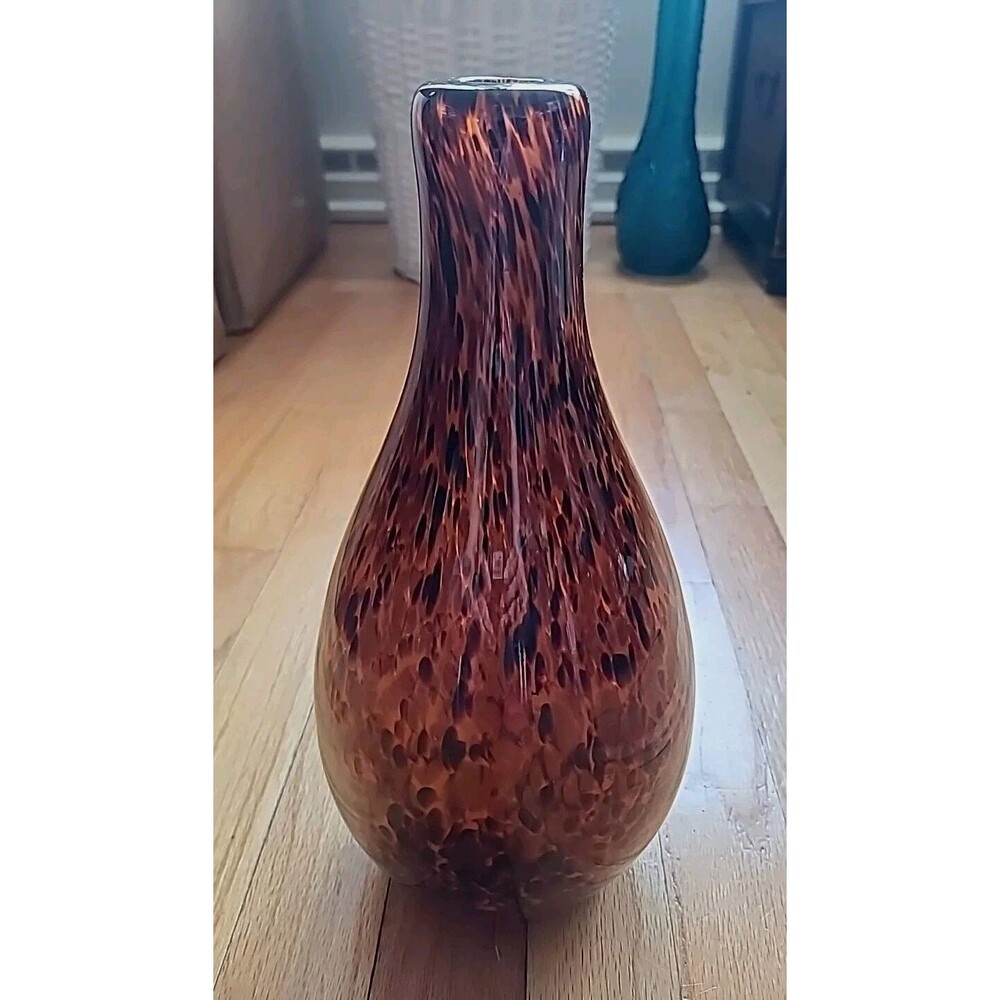 Hand Blown * 12 In. TALL, Thick Vase*Tortoise Shell* MORANO STYLE*HEAVY! MCM*